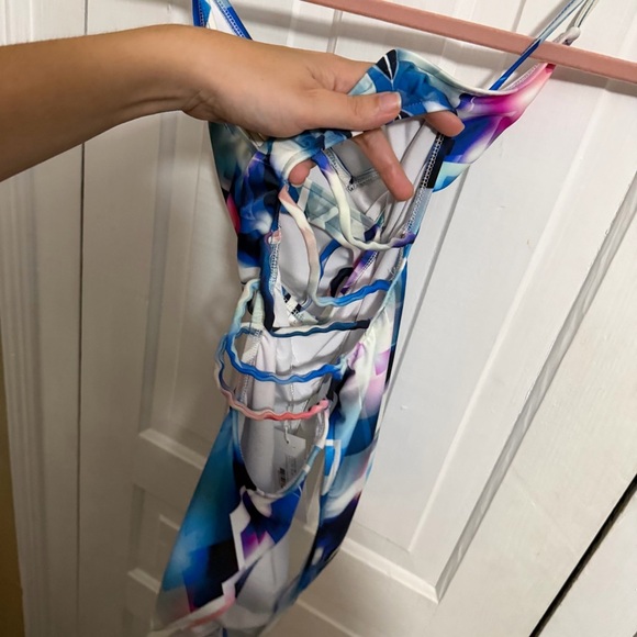 Milly Veracruz One Piece Swimsuit Side Cutouts Blue Abstract Print Large G - Picture 5 of 11